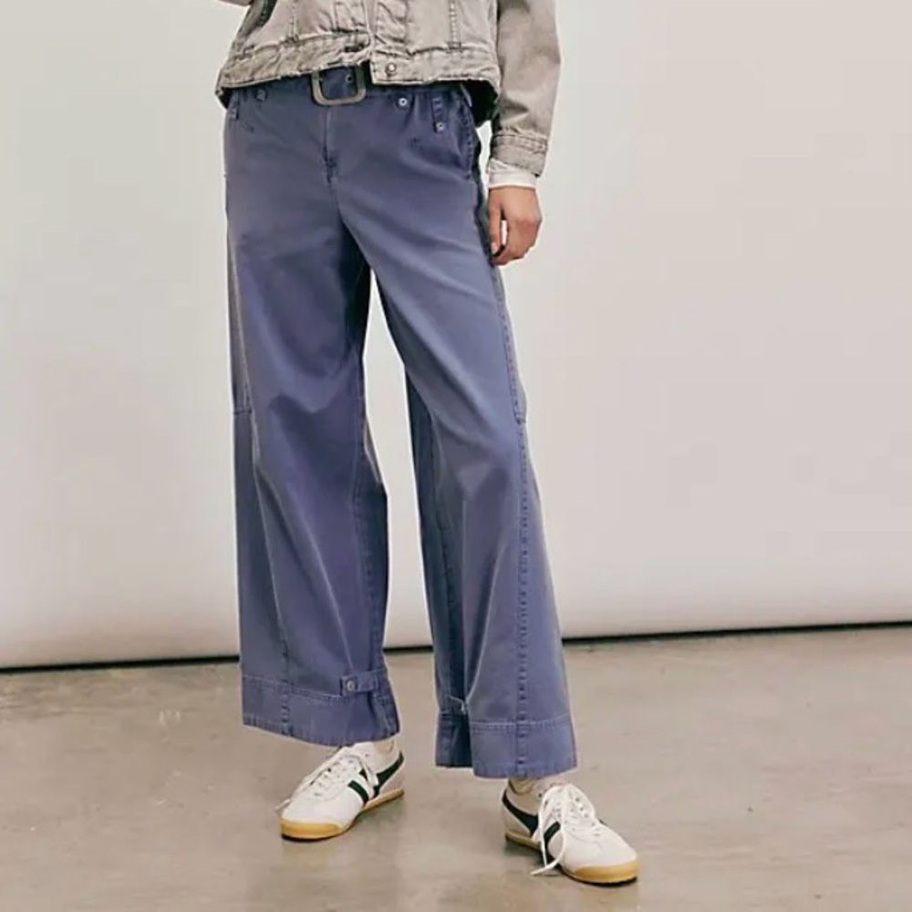 NWOT Free People We The Free Sloane Belted Pants Size Small in Blue Topaz